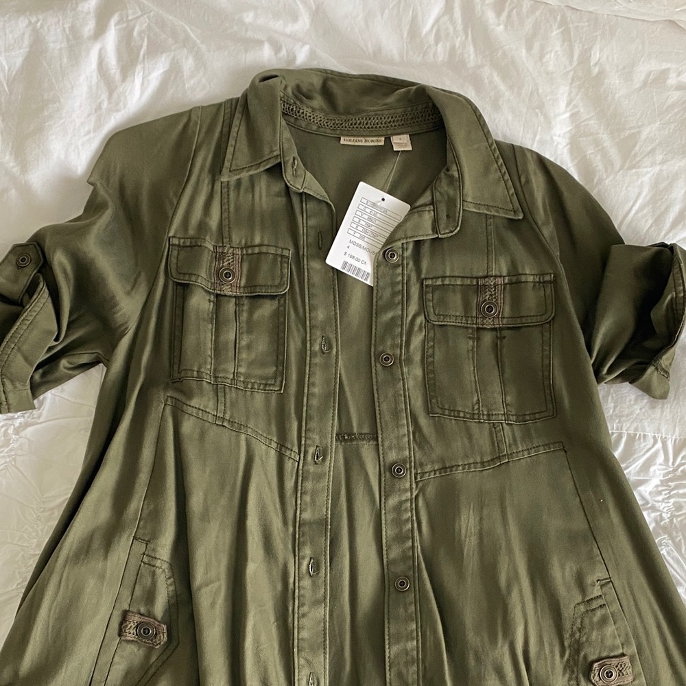 Anthropologie Olive Green Utility Shirt Dress